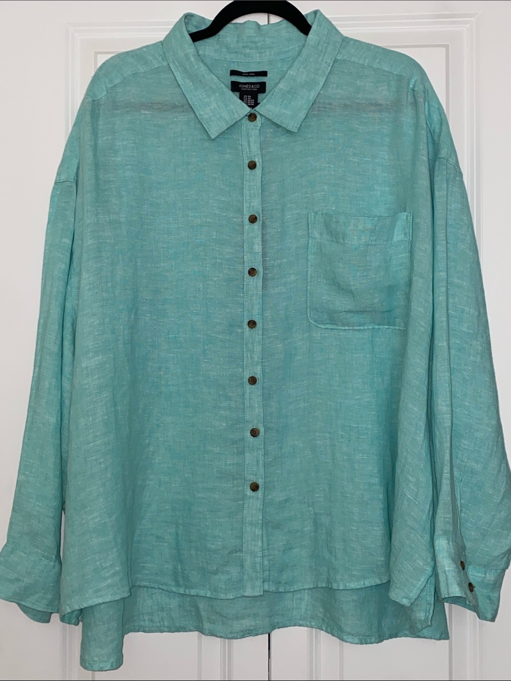 Jones New York Aqua Blue Button-Down Linen Shirt Size 3X
